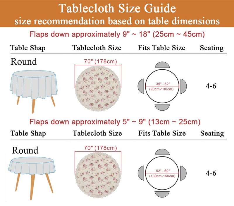 YEESSION Floral Print 70 Inch Round Tablecloth Stain Resistant and Waterproof Wine Table Cover for Kitchen Dining Indoor Outdoor Buffet Tabletop Decoration (Beige) - Image 3